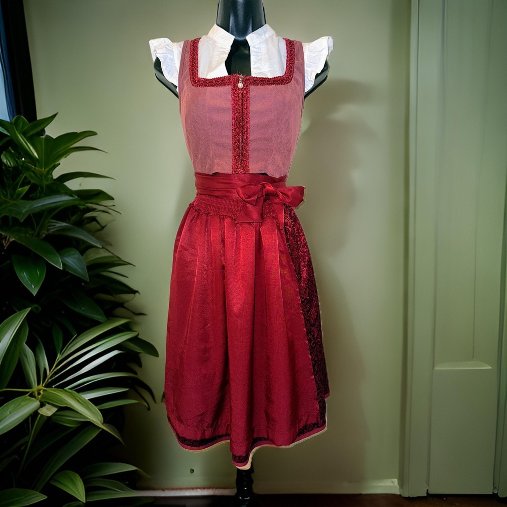 Red/Burgundy Dirndl with Lace Accents